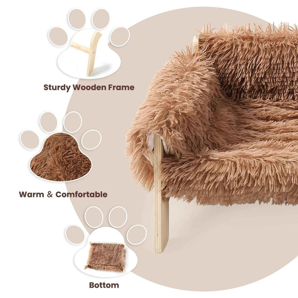 Raised Cat Sofa Bed with Wooden Legs – Plush Pet Couch for Cats and Small Dogs