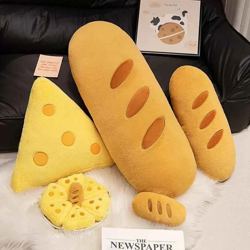Kawaii French Baguette Plush Pillow - Cute Cheese Stuffed Doll Room Decor Gift