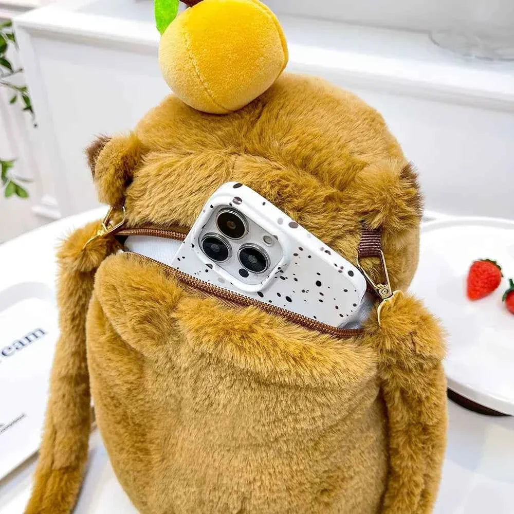 Kawaii Capybara Plush Backpack – Cute Fur Mini Shoulder Bag Gift