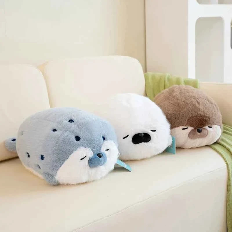 Cute Sea Otter/Blue Seal Plush Pillow (15.0/26.4 in) - Soft Sea Animal Doll Gift