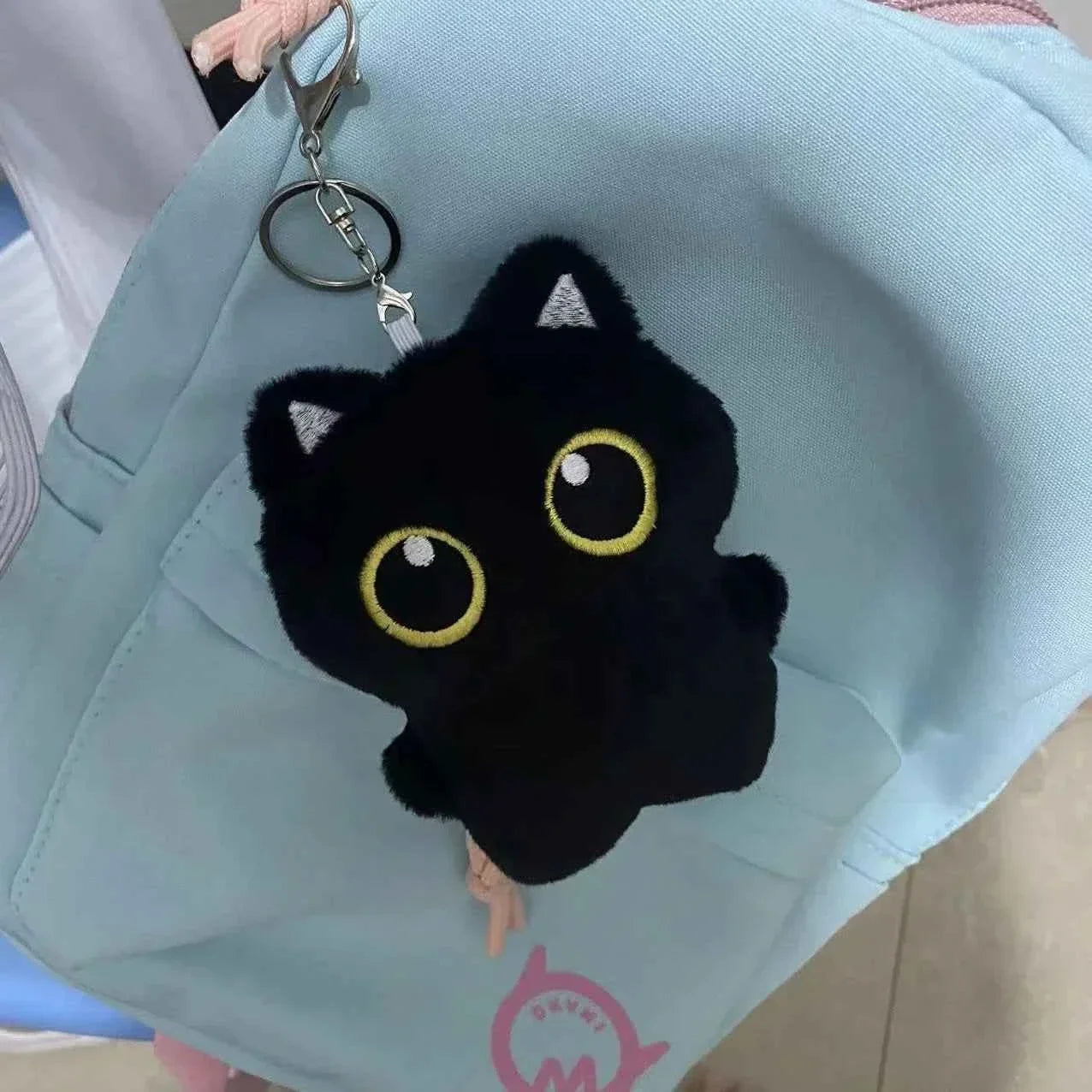 Cozy Kawaii 3.9-Inch Black Cat Plush Doll Pendant - Cute Mini Stuffed Animal Keychain Gift