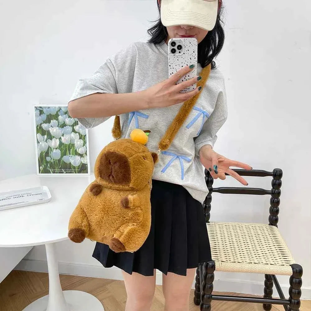Kawaii Capybara Plush Backpack – Cute Fur Mini Shoulder Bag Gift