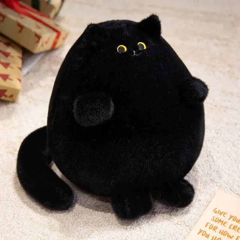 Lifelike Fat Black and White Cat Plush Toy (11.8 in) - Long Tail Stuffed Animal Gift