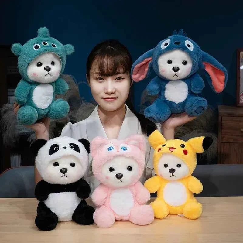 Kawaii White Bear Plush Toy (9.8 in) - Transforms into Pikachu/Stitch Soft Doll Gift
