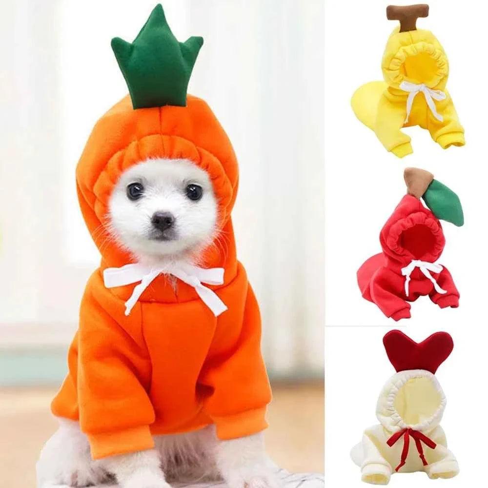 Cute Fruit Dog Hoodie – Warm Fleece Pet Jacket for Small Dogs