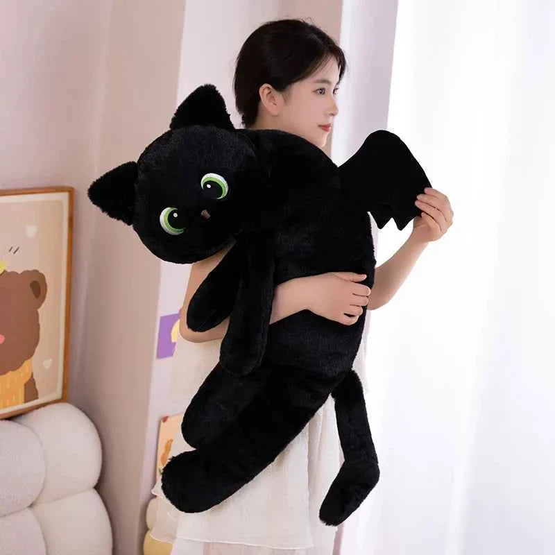 Giant Black Cat with Wings Plush Pillow (15.7-43.3 in) - Cute Special-Shaped Doll Gift