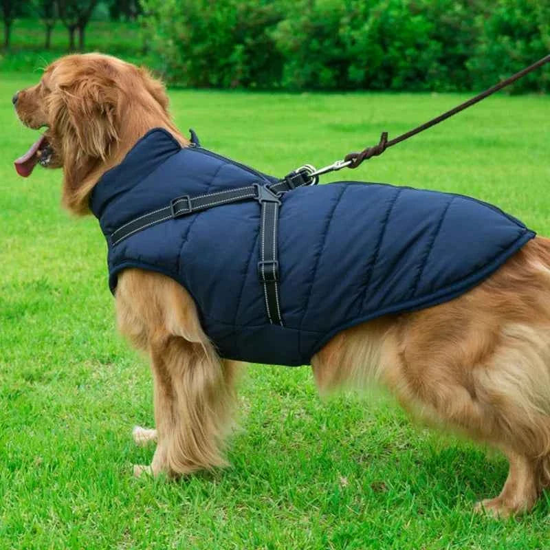 Waterproof Winter Dog Jacket Vest with Built-in Harness – Fleece Lined
