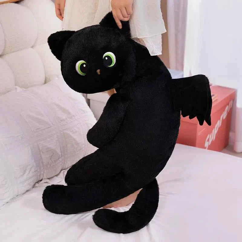 Giant Black Cat with Wings Plush Pillow (15.7-43.3 in) - Cute Special-Shaped Doll Gift