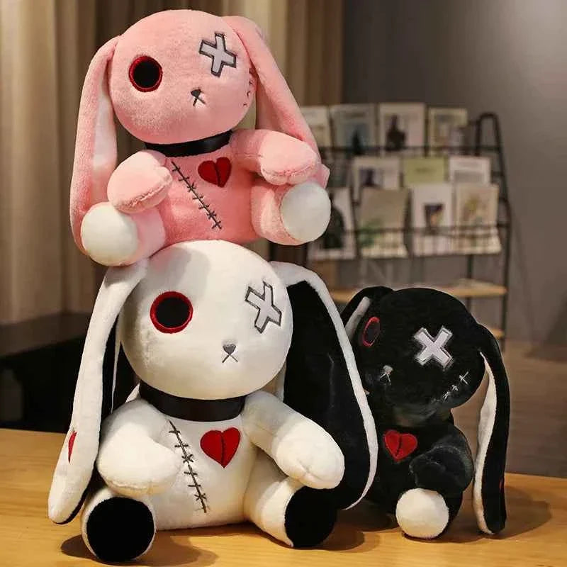 Spooky Gothic Bunny Plush Toy (9.1 in) - Creepy Rabbit Stuffed Animal Halloween Decor