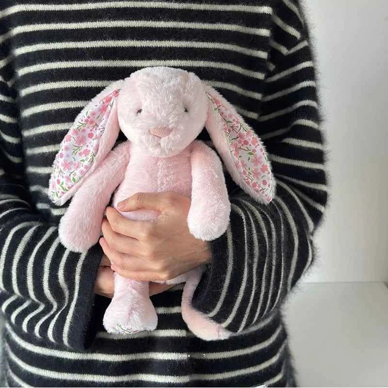 Soft Floral Ears Bonnie Rabbit Plush Toy - Cute Bunny Stuffed Doll for Kids Birthday Gift