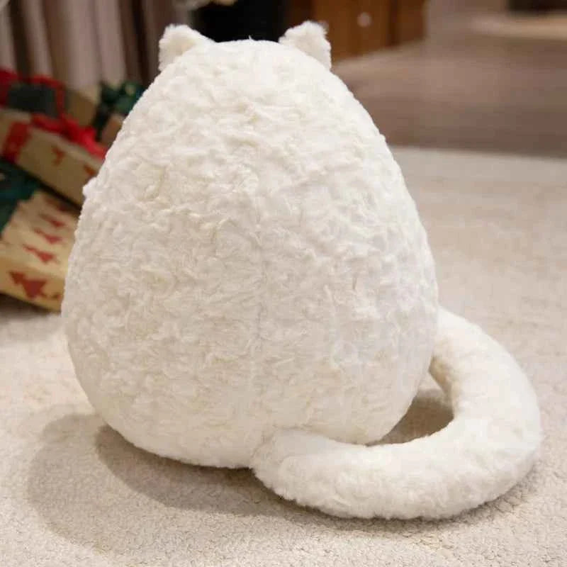 Lifelike Fat Black and White Cat Plush Toy (11.8 in) - Long Tail Stuffed Animal Gift
