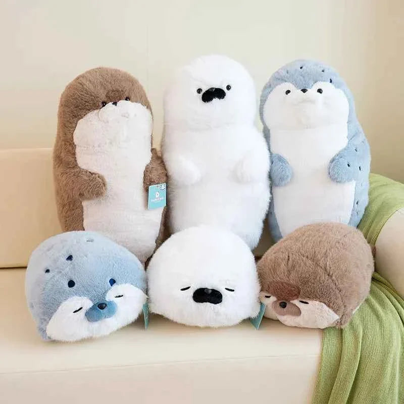 Cute Sea Otter/Blue Seal Plush Pillow (15.0/26.4 in) - Soft Sea Animal Doll Gift