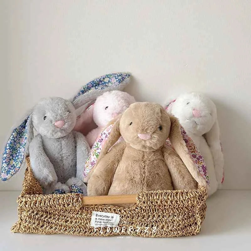 Soft Floral Ears Bonnie Rabbit Plush Toy - Cute Bunny Stuffed Doll for Kids Birthday Gift