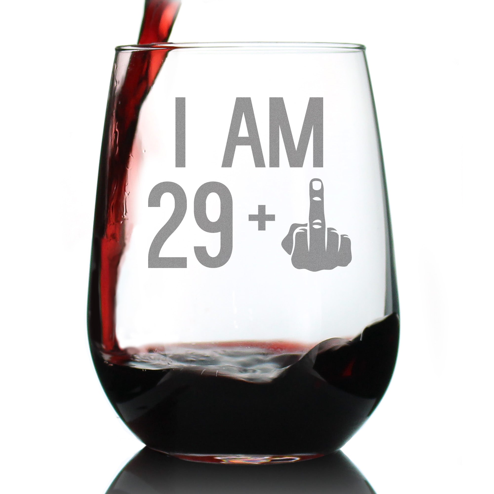 29 + 1 Middle Finger - 30th Birthday Stemless Wine Glass for Women & Men - Cute Funny Wine Gift Idea - Unique Personalized Bday Glasses for Best Friend Turning 30 - Drinking Party Decoration