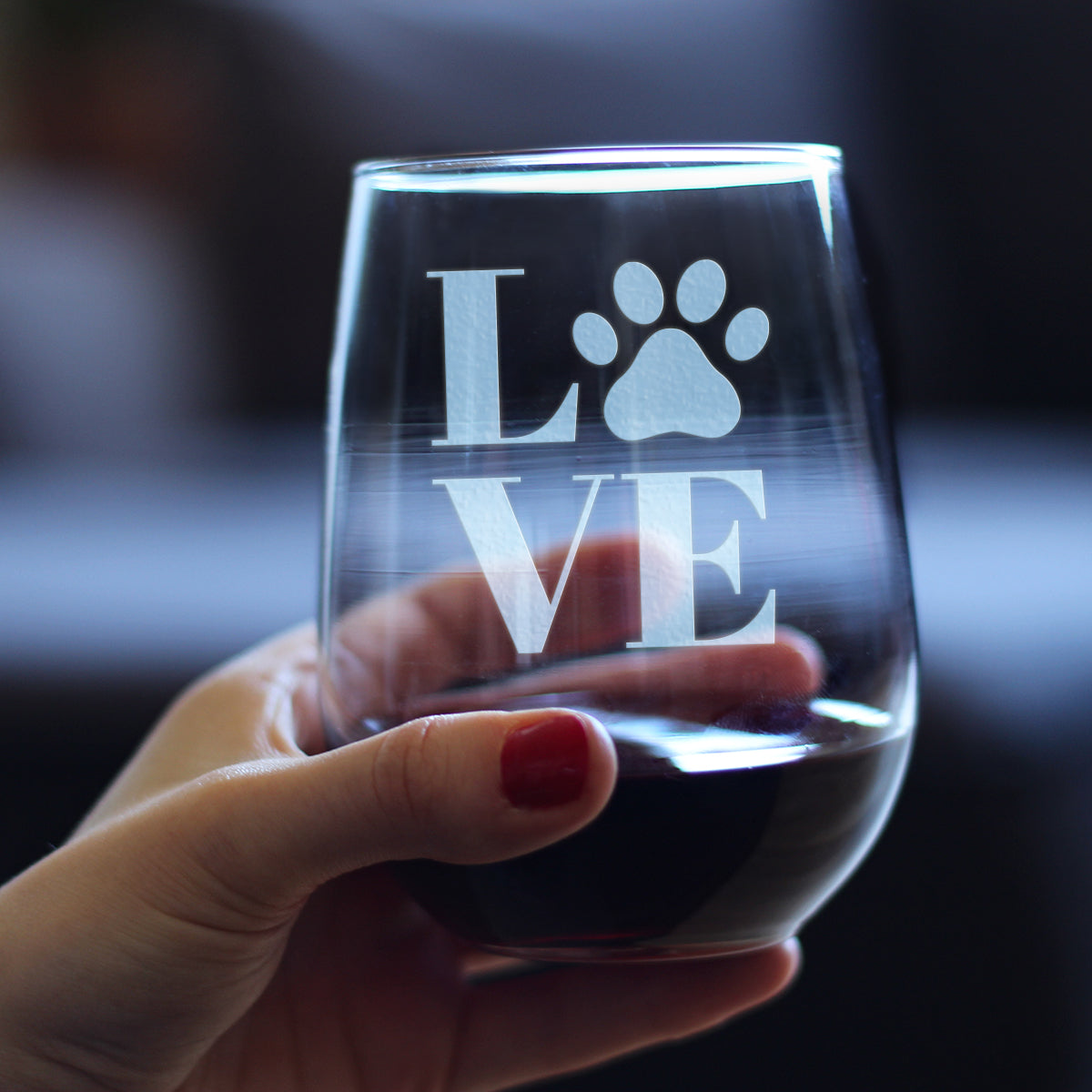 LOVE Paw – Cute Stemless Wine Glass for Dog & Cat Moms, Large 17 Ounces, Etched Sayings, Gift Box