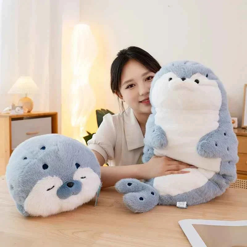 Cute Sea Otter/Blue Seal Plush Pillow (15.0/26.4 in) - Soft Sea Animal Doll Gift
