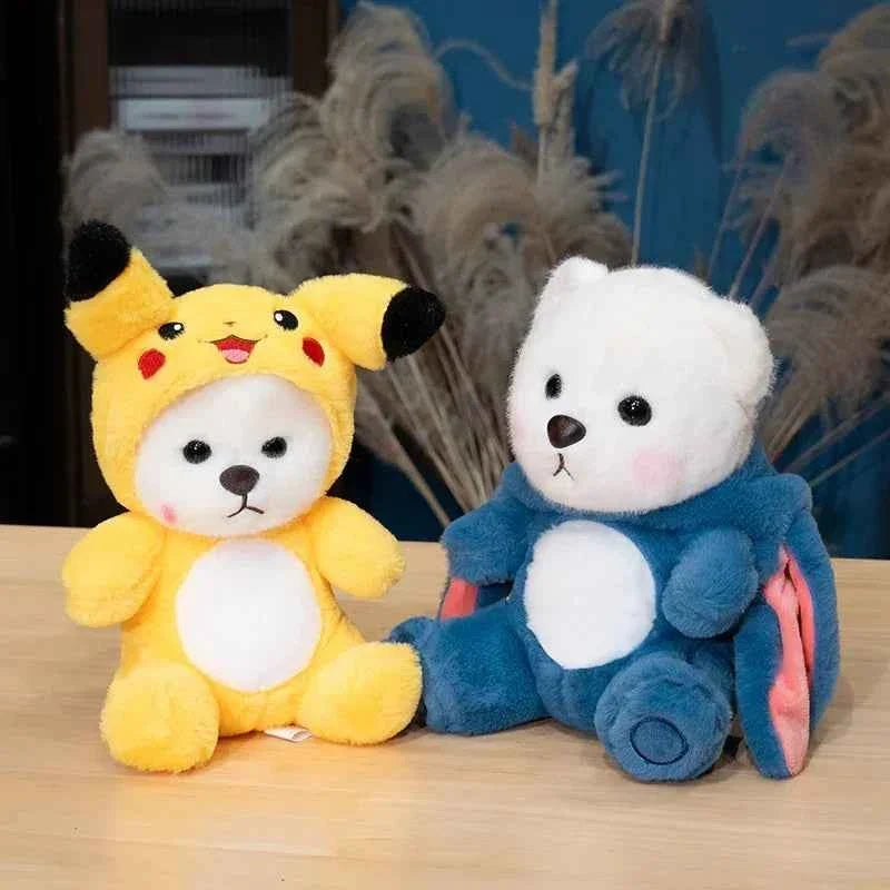 Kawaii White Bear Plush Toy (9.8 in) - Transforms into Pikachu/Stitch Soft Doll Gift