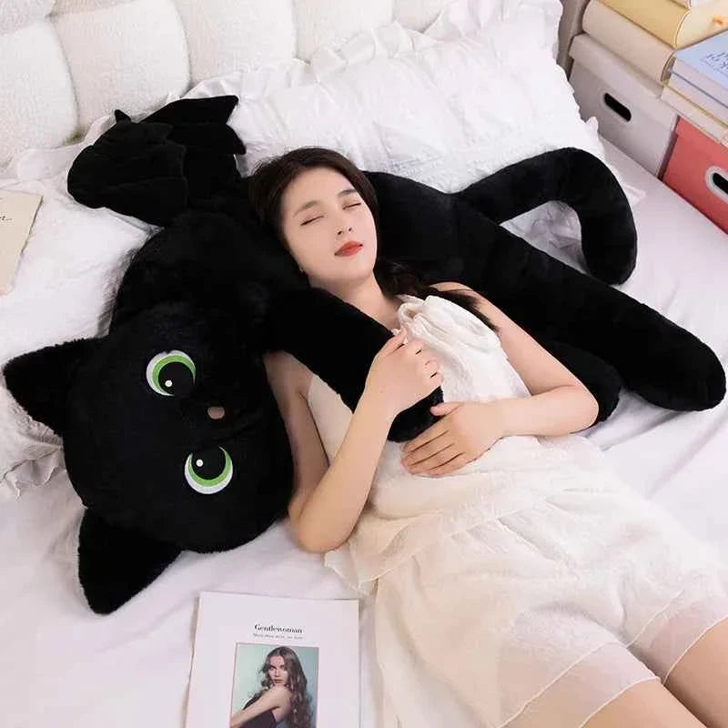 Giant Black Cat with Wings Plush Pillow (15.7-43.3 in) - Cute Special-Shaped Doll Gift