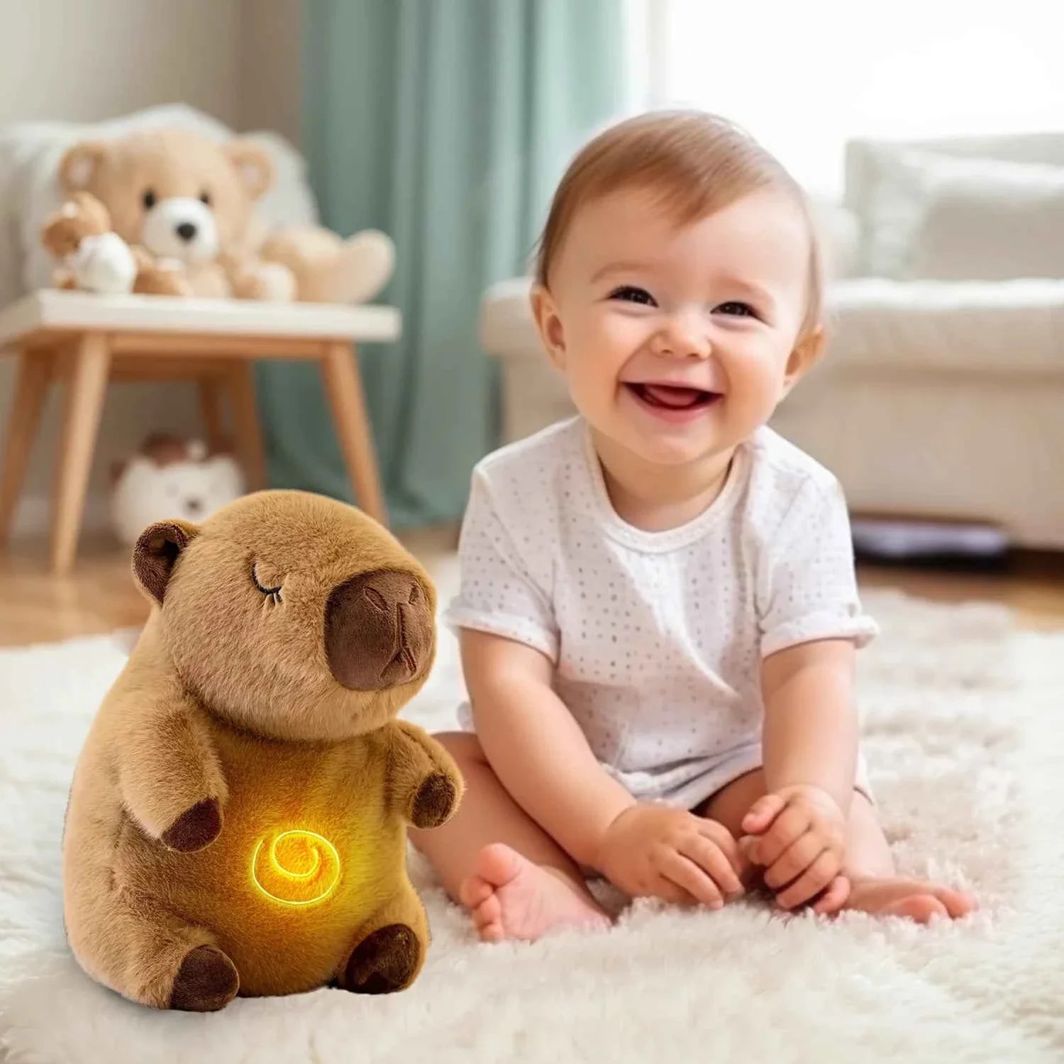 Breathing Capybara Plush Toy with Rhythmic Lights – Musical Stuffed Animal Gift