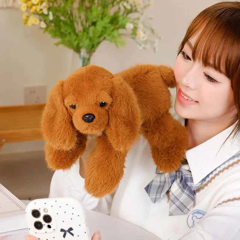 Kawaii Black Puppy Plush Toy (11.8 in) - Cute Lying Dog Soft Stuffed Pillow Gift