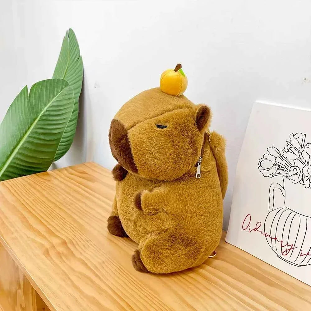 Kawaii Capybara Plush Backpack – Cute Fur Mini Shoulder Bag Gift