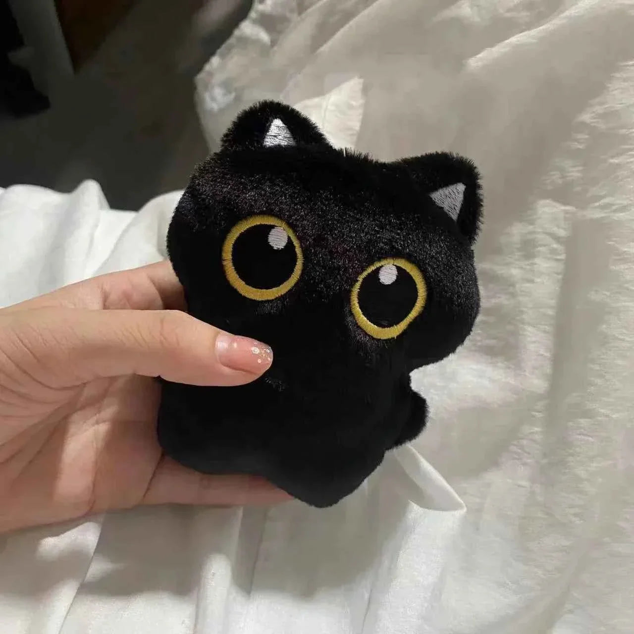 Cozy Kawaii 3.9-Inch Black Cat Plush Doll Pendant - Cute Mini Stuffed Animal Keychain Gift