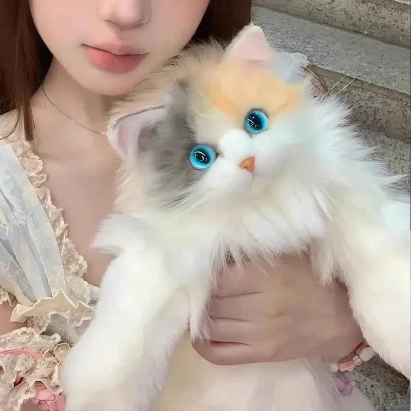 Realistic Three Color Cat Plush Backpack – Handmade Cute Stuffed Animal Bag Gift