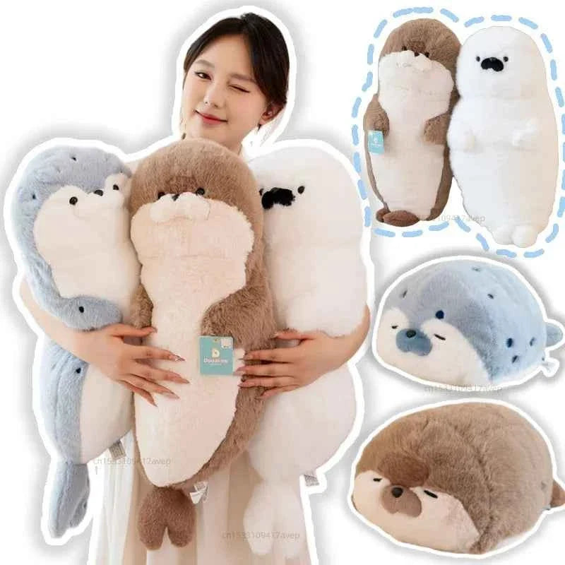 Cute Sea Otter/Blue Seal Plush Pillow (15.0/26.4 in) - Soft Sea Animal Doll Gift