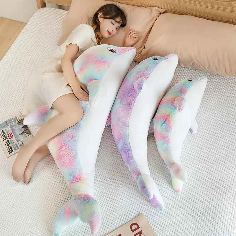 Cute Colorful Dolphin Plush Toy (19.7 in) - Soft Cartoon Throw Pillow Home Decor Gift