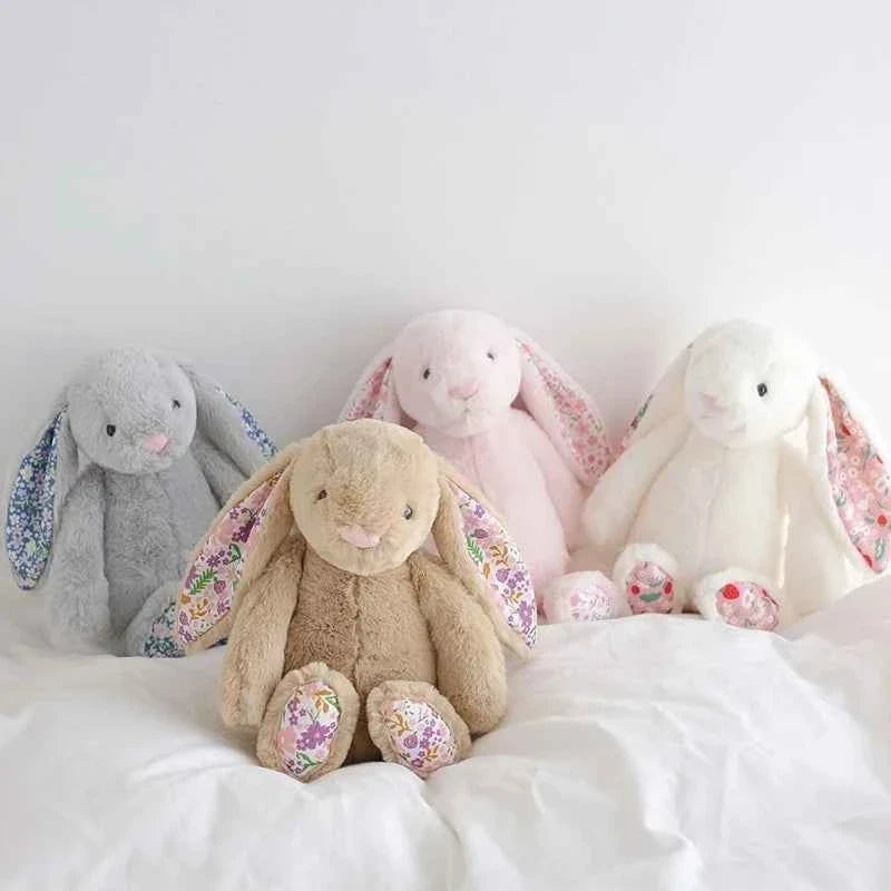 Soft Floral Ears Bonnie Rabbit Plush Toy - Cute Bunny Stuffed Doll for Kids Birthday Gift