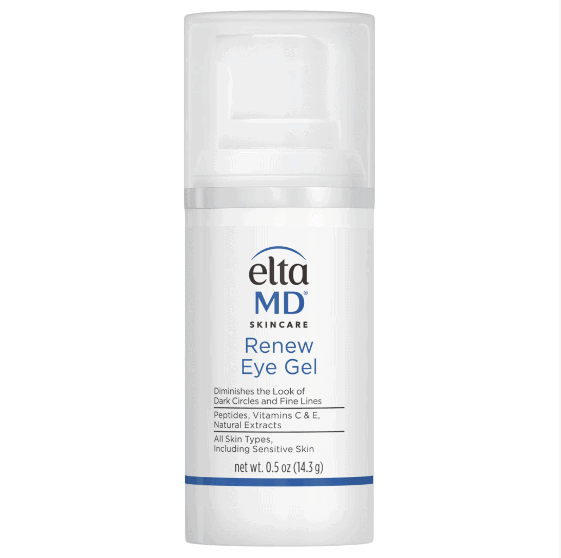 Renew eye gel bottle with clear cap, white plastic container