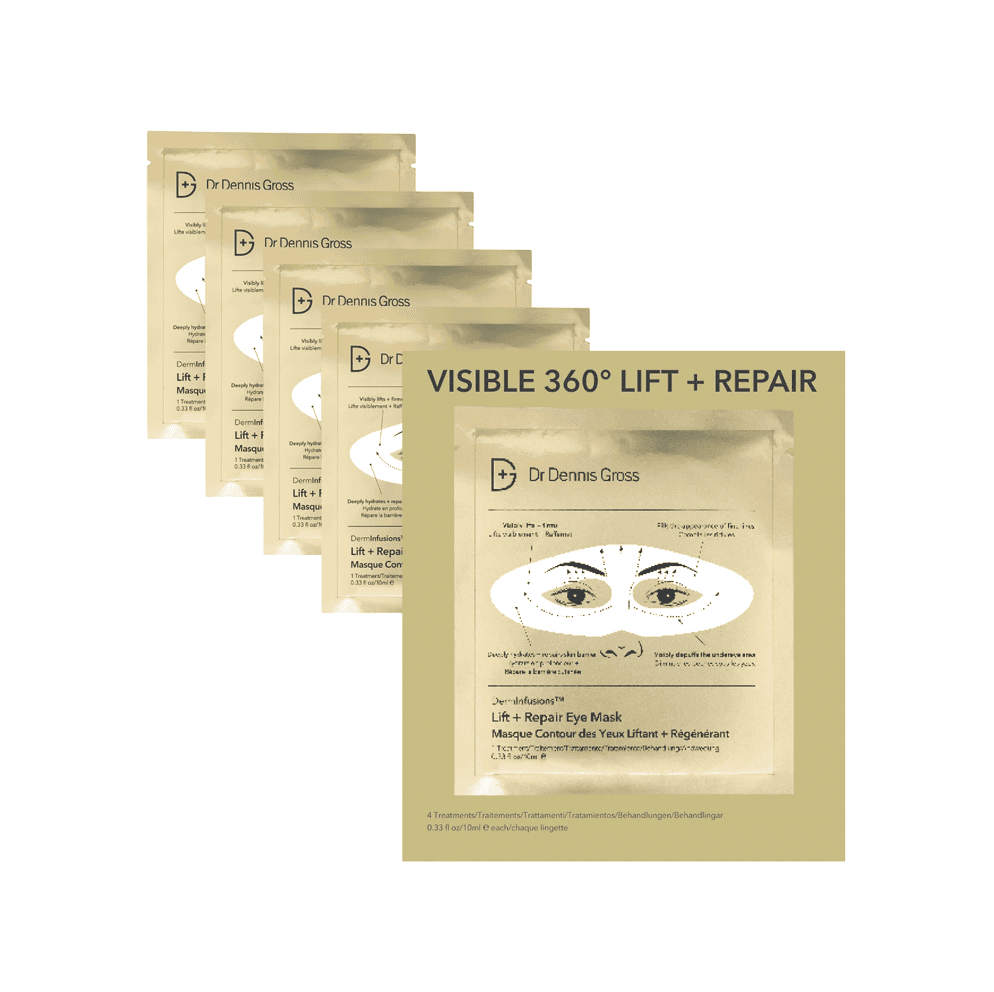 Eye mask set of four Lift + Repair packets with visible eye illustrations