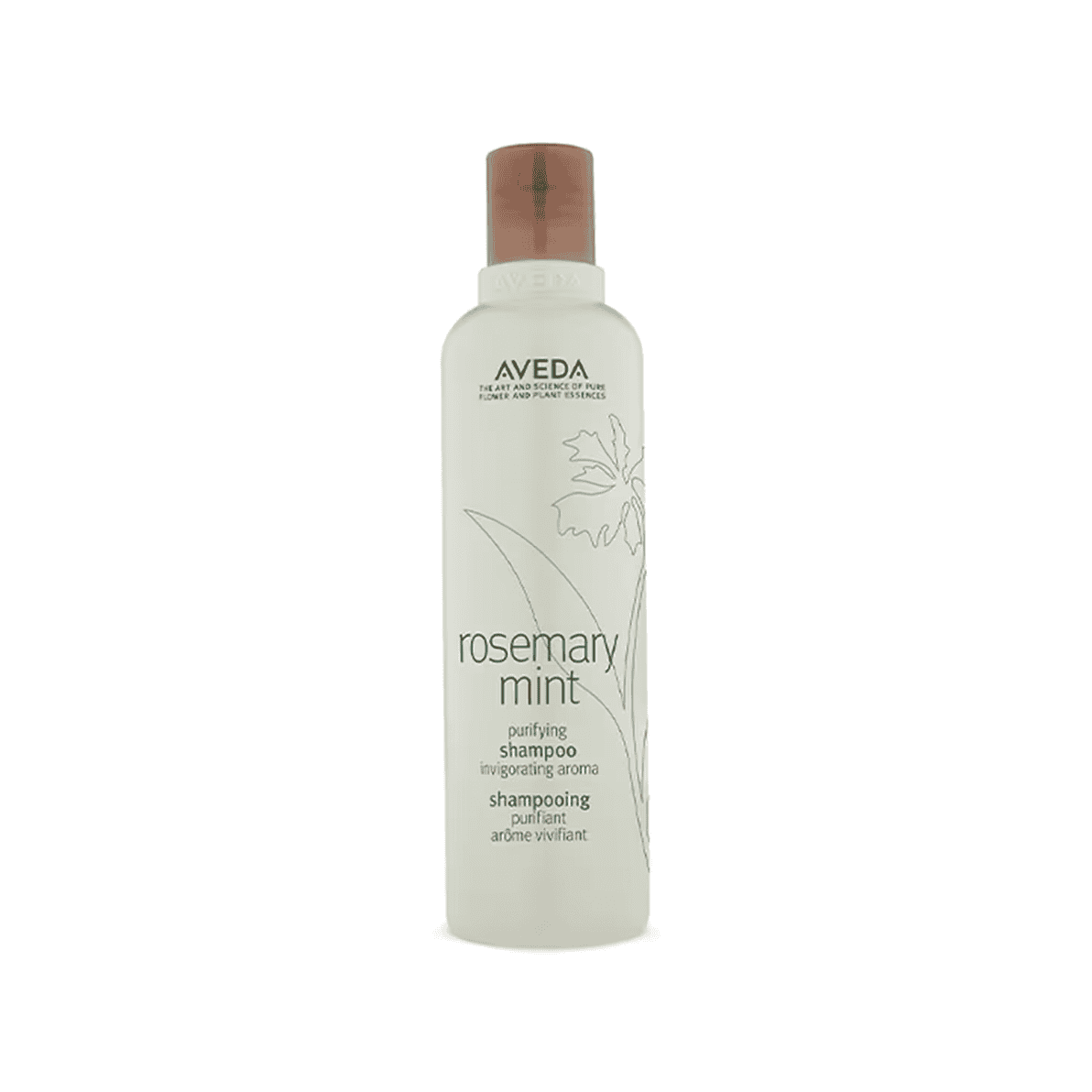 Aveda rosemary mint shampoo bottle with tan cap and front label