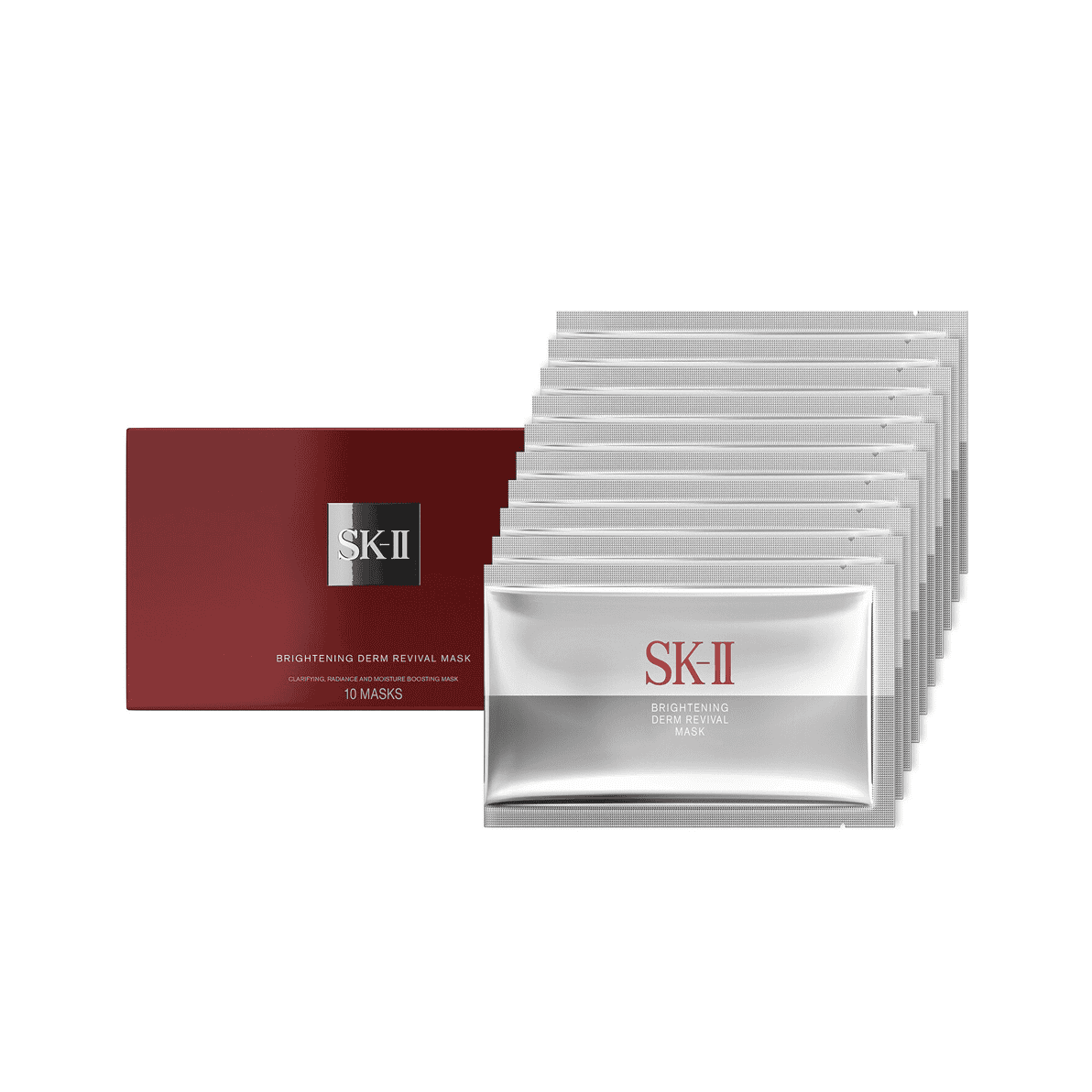 SK-II brightening face mask 10-pack, silver foil sachets and box
