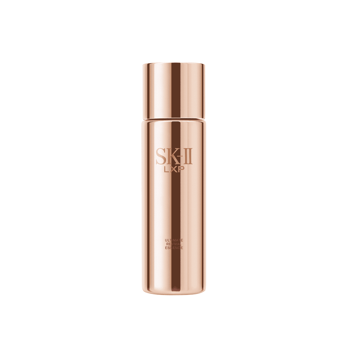 SK-II LXP ultimate revival essence bottle, rose gold tone, pump-style top
