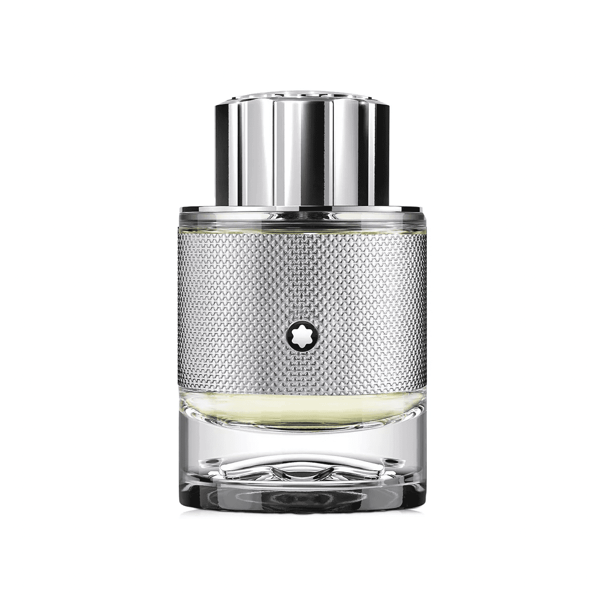 Montblanc Explorer Platinum eau de parfum bottle with silver cap and pale yellow liquid