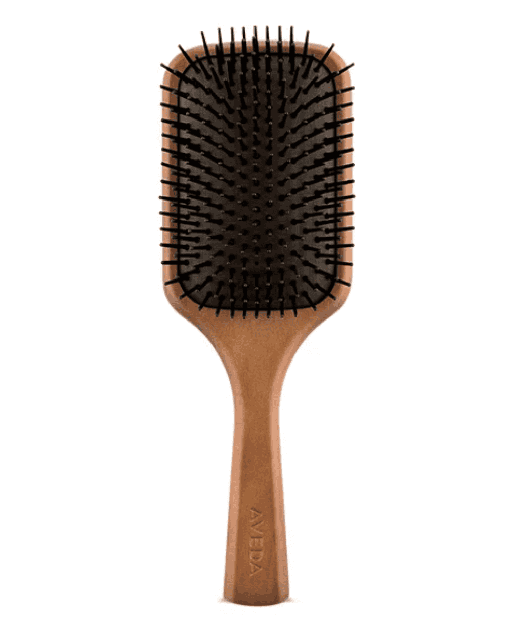Aveda wooden large paddle brush with black bristles and Aveda logo on handle