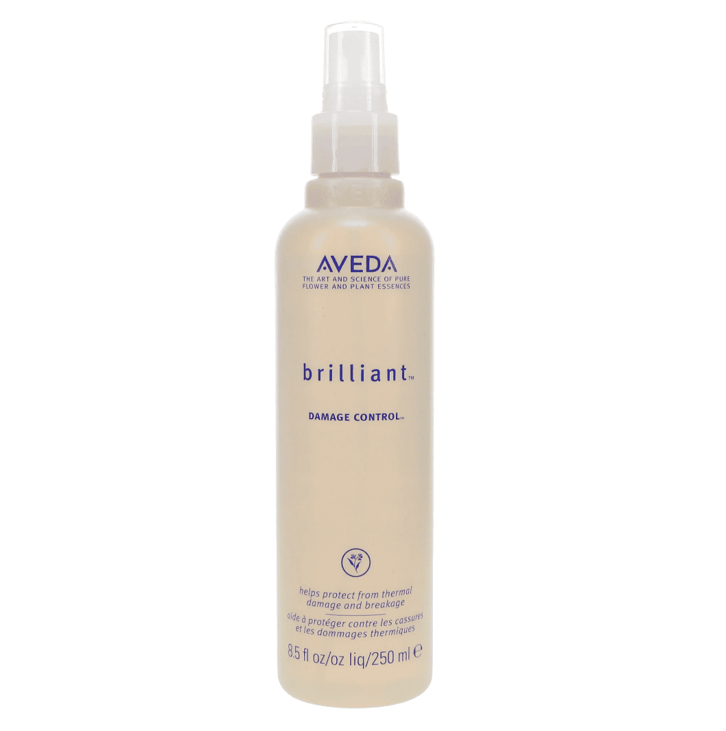 Aveda Brilliant Damage Control leave-in spray bottle, 8.5 fl oz, beige with pump
