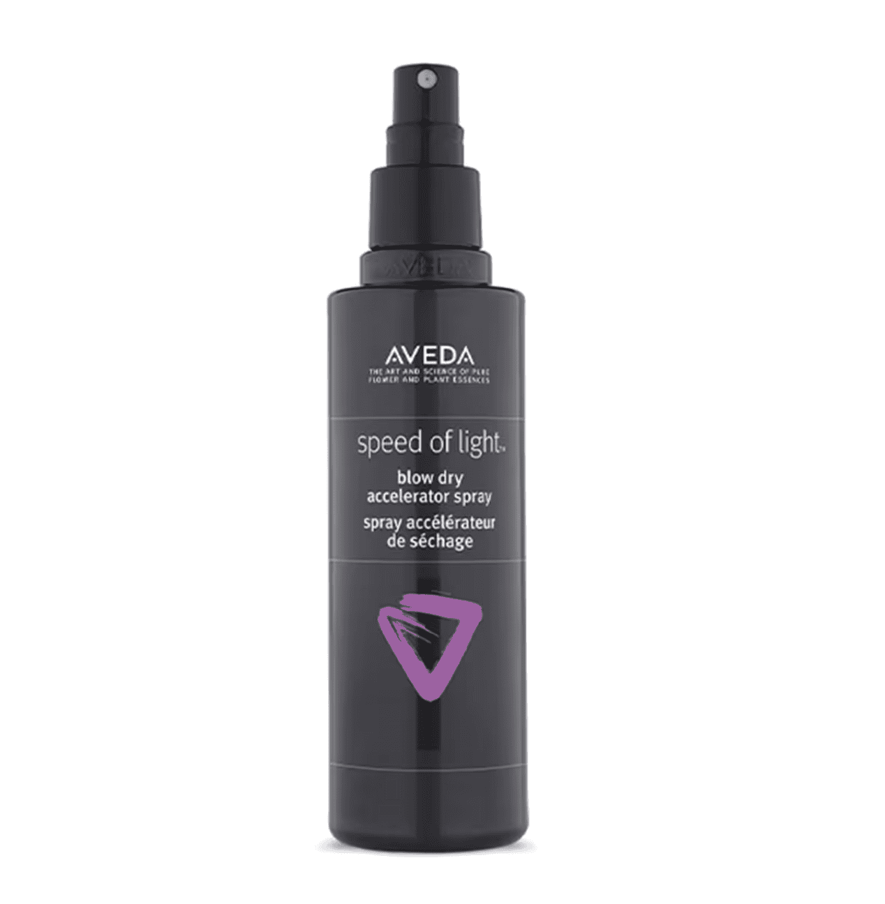Aveda speed of light blow dry accelerator spray bottle with pump, purple V logo