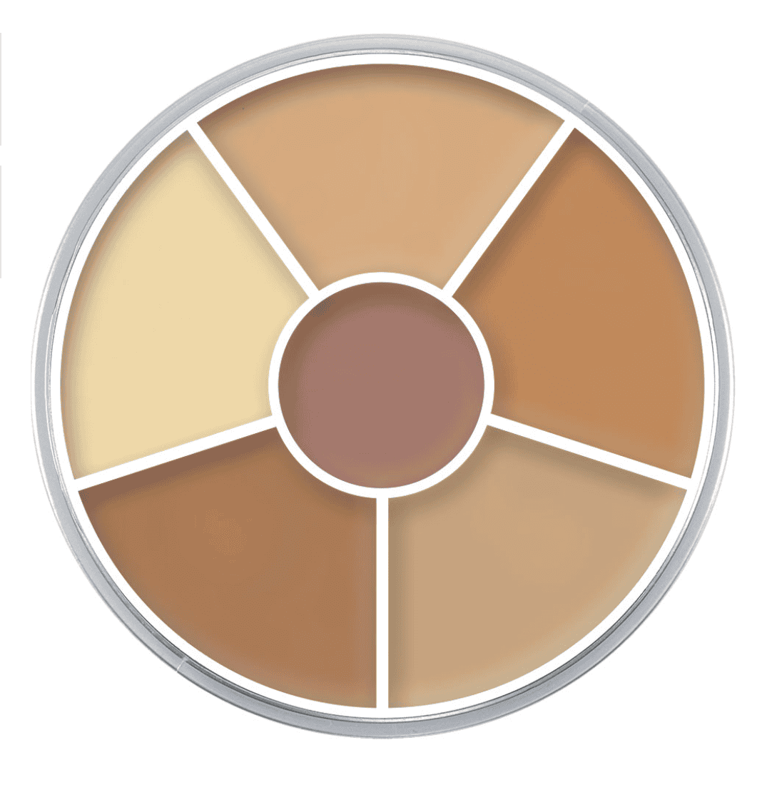 Concealer circle palette with circular pan and five tan and mauve shades