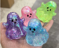 Glittery ghost squishy set: purple, pink, blue, cute faces, firm rebound
