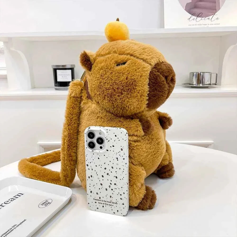 Kawaii Capybara Plush Backpack – Cute Fur Mini Shoulder Bag Gift