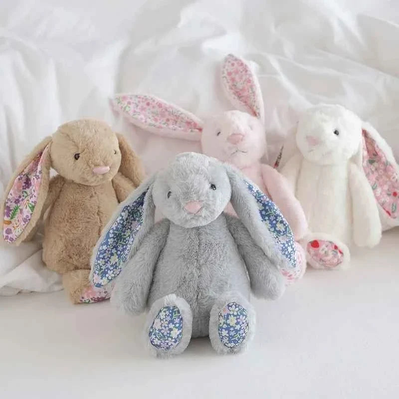 Soft Floral Ears Bonnie Rabbit Plush Toy - Cute Bunny Stuffed Doll for Kids Birthday Gift