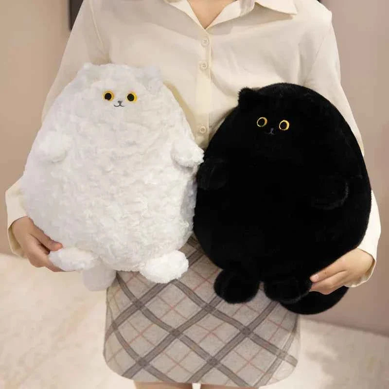 Lifelike Fat Black and White Cat Plush Toy (11.8 in) - Long Tail Stuffed Animal Gift