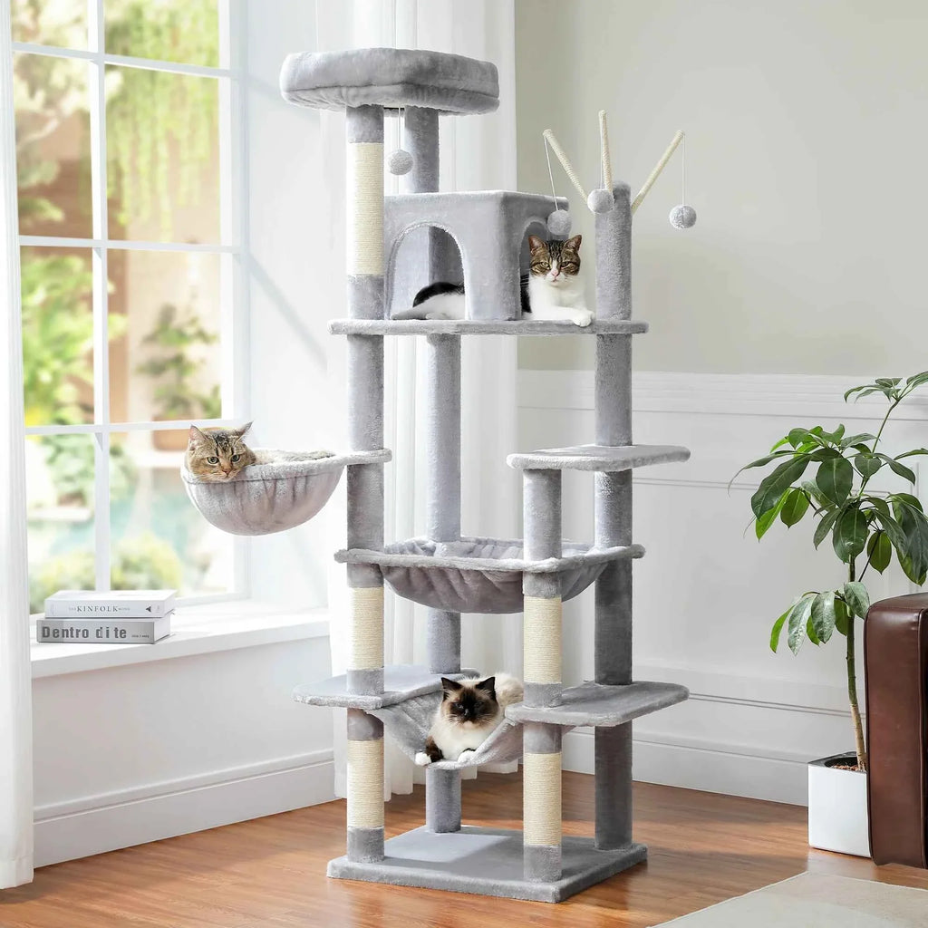 Extra Tall Cat Tree Tower – 6–7 ft Multi-Level Plush Condo with Scratching Posts