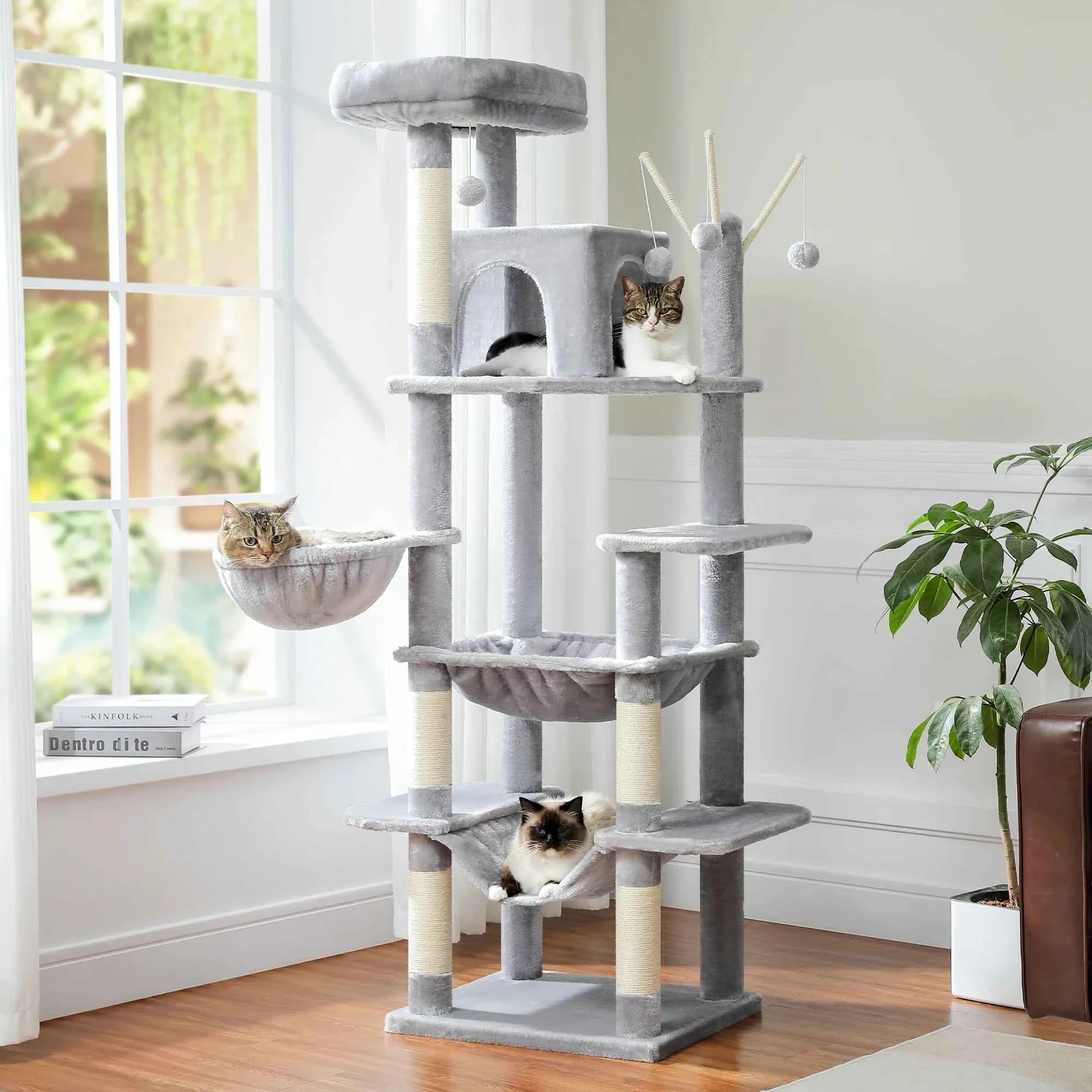 Extra Tall Cat Tree Tower – 6–7 ft Multi-Level Plush Condo with Scratching Posts