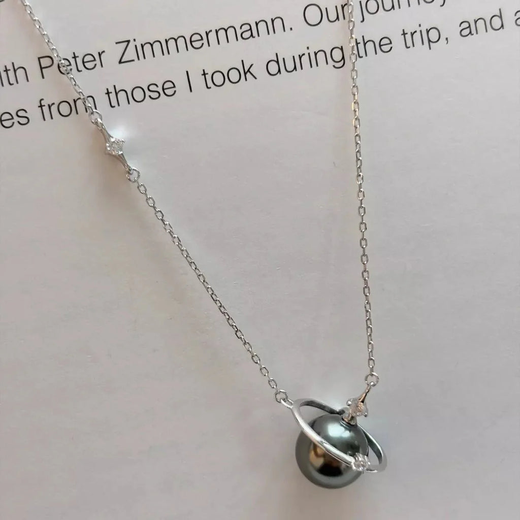 Pearl Planet Pendant Necklace 925 Sterling Silver