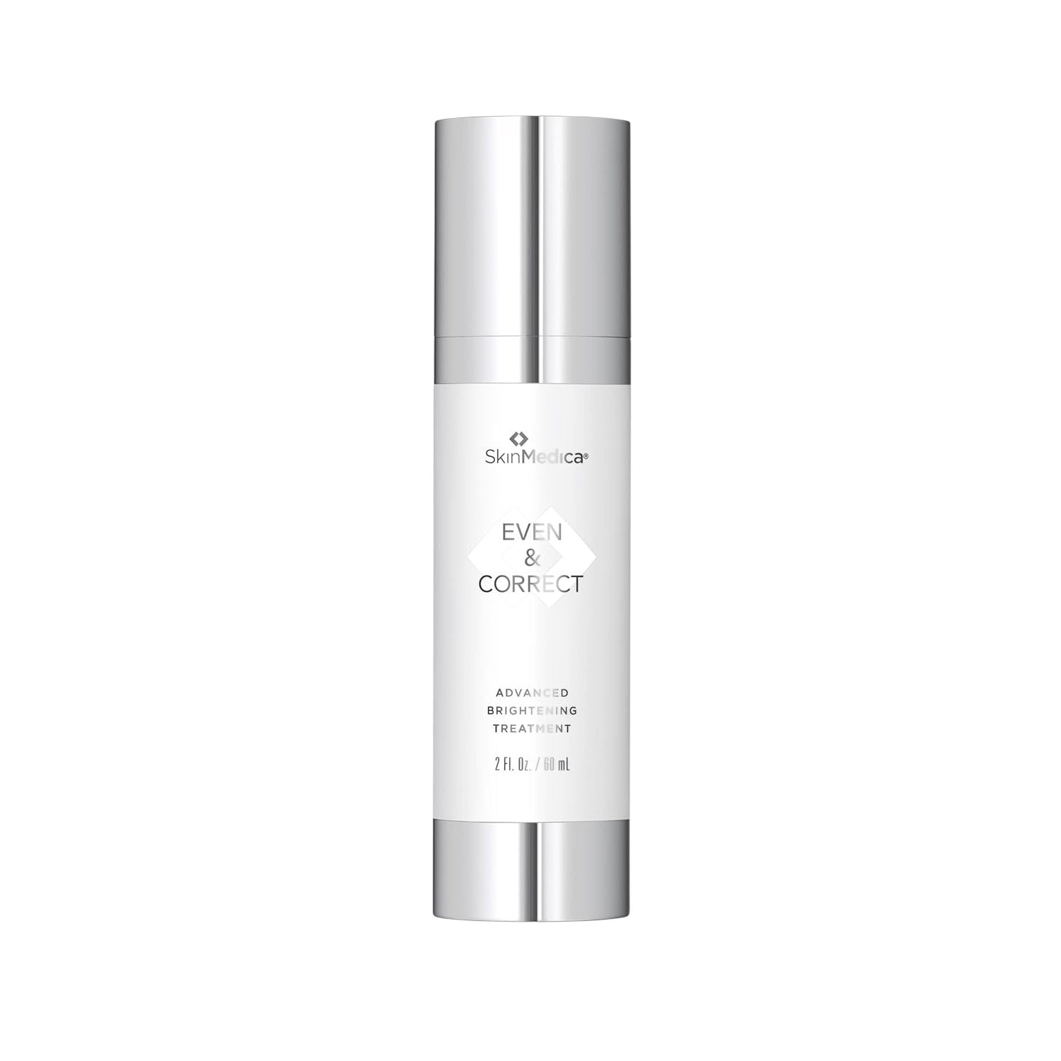 SkinMedica Even & Correct advanced brightening treatment pump bottle, silver and white