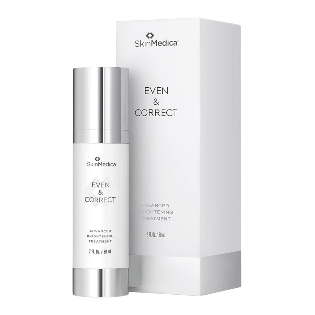 SkinMedica Even & Correct brightening treatment bottle with matching cardboard box