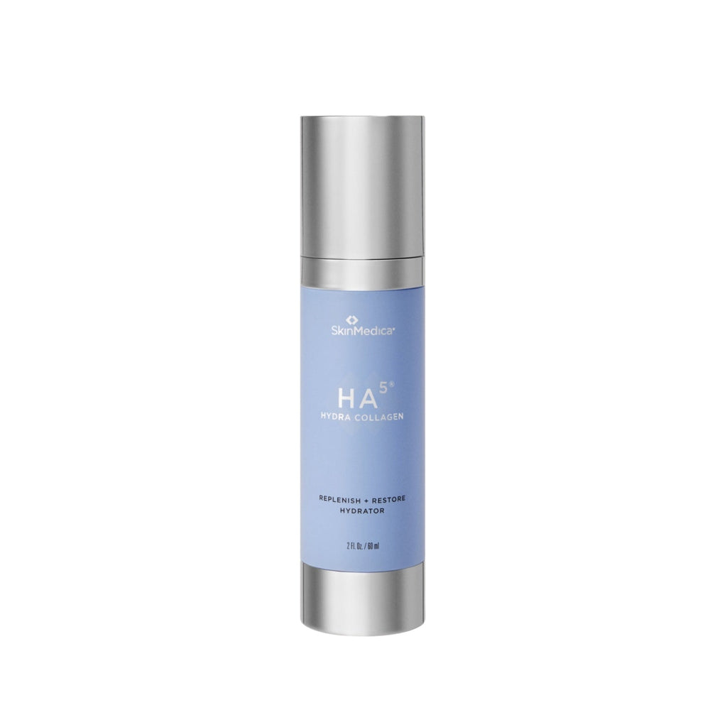 SkinMedica HA5 hydra collagen hydrator bottle, silver cap and blue label, 2 oz